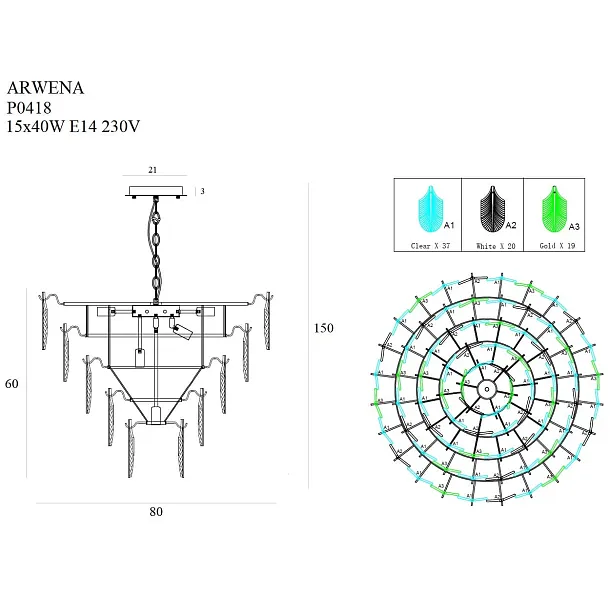 Lampa Wisząca Arwena Złota 80cm od Maxlight