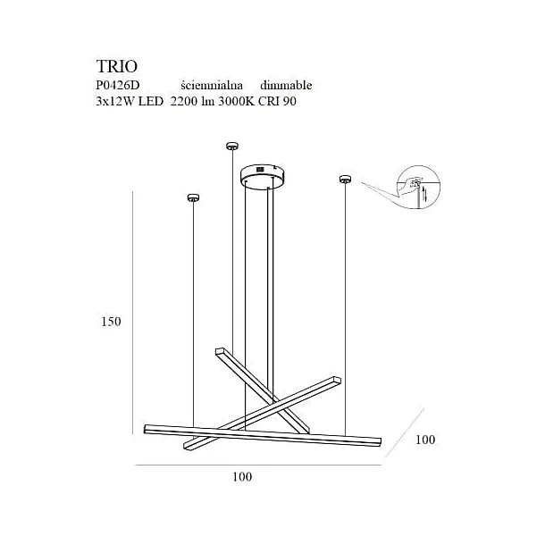 MAXLIGHT P0426D LAMPA WISZĄCA TRIO 3 ZŁOTA ŚCIEMNIALNA