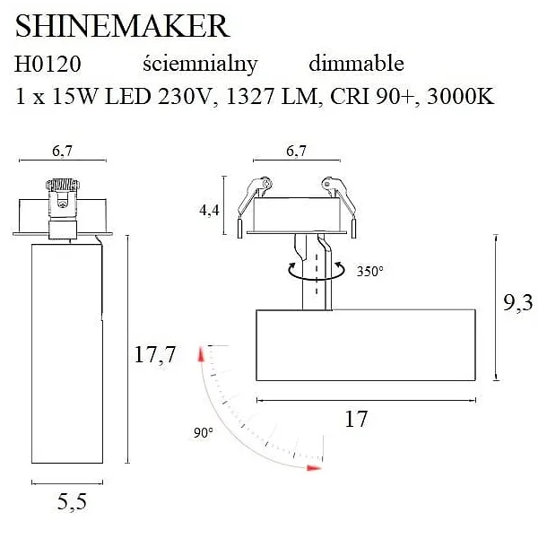 MAXLIGHT H0120 LAMPA WPUSZCZANA SHINEMAKER CZARNA ŚCIEMNIALNA