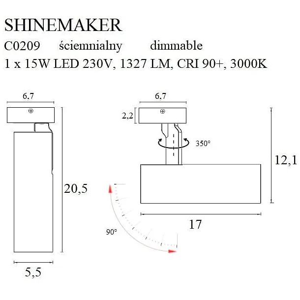 MAXLIGHT C0209 LAMPA SUFITOWA SHINEMAKER BIAŁA ŚCIEMNIALNA