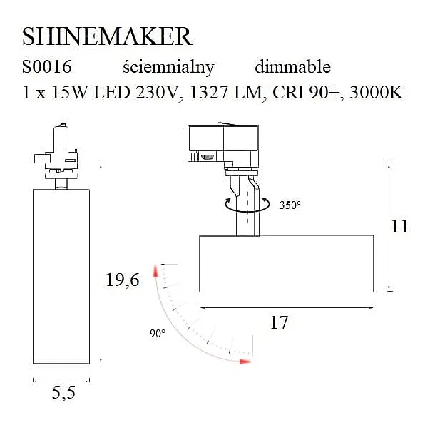 MAXLIGHT S0016 LAMPA DO SZYNOPRZEWODU SHINEMAKER CZARNA- ŚCIEMNIALNA