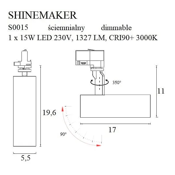 MAXLIGHT S0015 LAMPA DO SZYNOPRZEWODU SHINEMAKER BIAŁA- ŚCIEMNIALNA