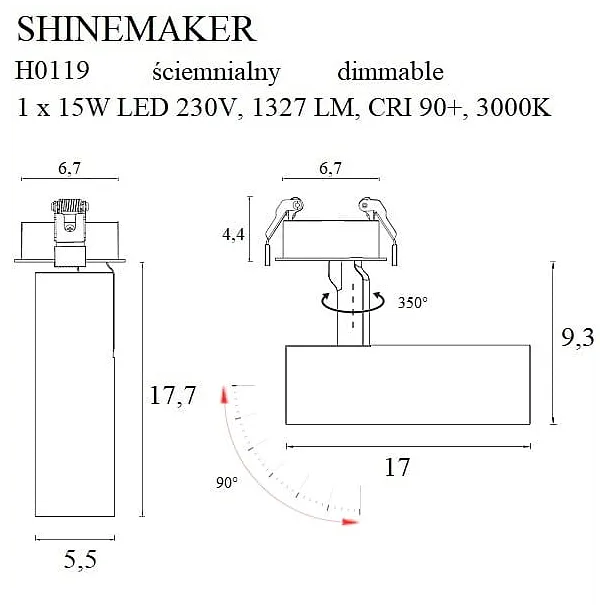 MAXLIGHT H0119 LAMPA WPUSZCZANA SHINEMAKER BIAŁA ŚCIEMNIALNA