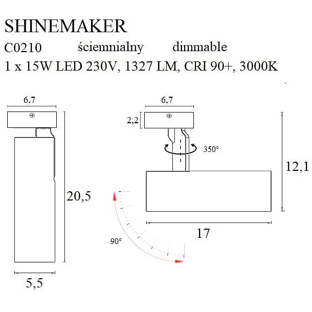 Lampa Sufitowa Shinemaker Czarna Ściemnialna od Maxlight
