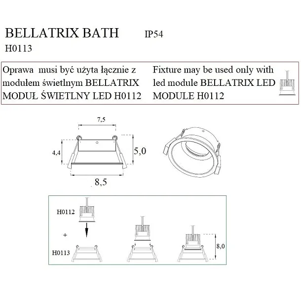 Oprawa Wpustowa Bellatrix Bath Biała IP54- Bez Modułu Świetlnego Led H0112 od Maxlight