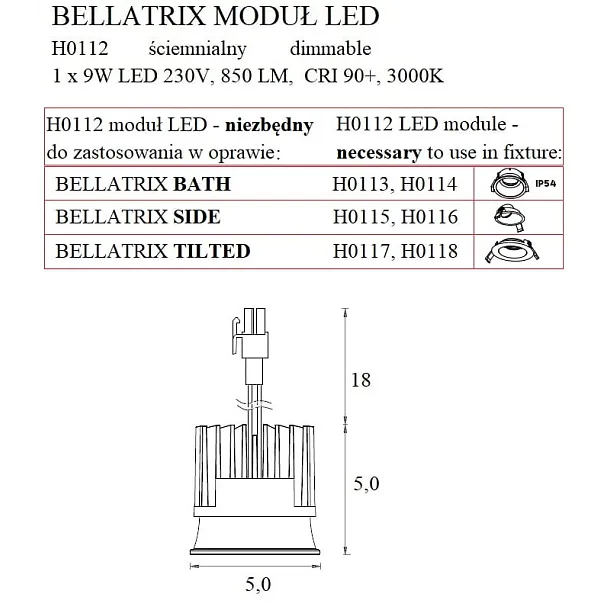 Moduł Świetlny Led Module - Ściemnialny Do Opraw Wpustowych Bellatrix od Maxlight
