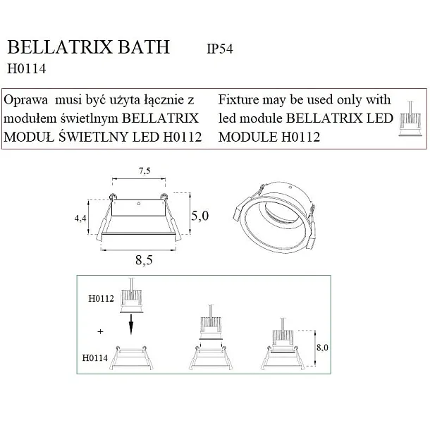 Oprawa Wpustowa Bellatrix Bath Czarna IP54- Bez Modułu Świetlnego Led H0112 od Maxlight