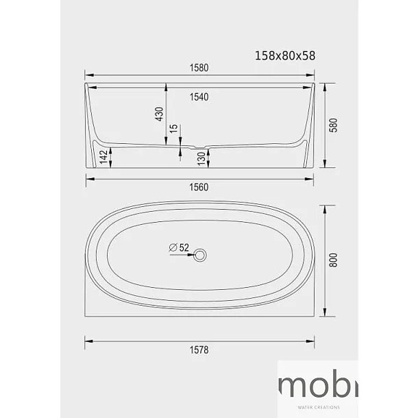 MOBI MONROE Wanna wolnostojąca przyścienna, 158x86x58, Biała