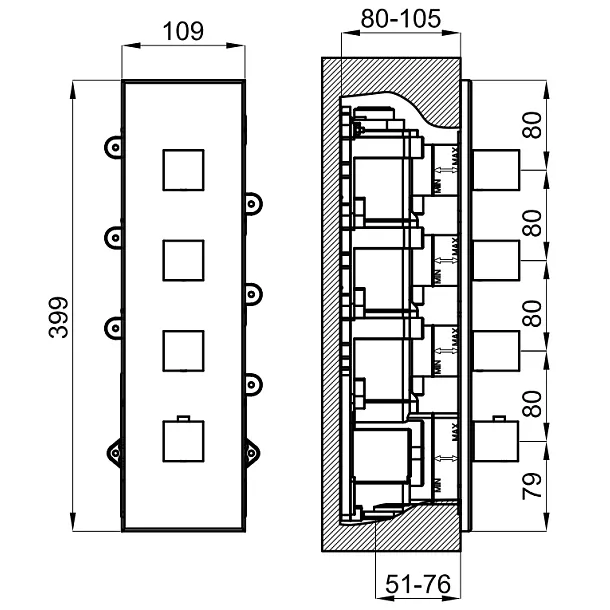 Noken Oxo Bateria Termostatyczna Podtynkowa Szczotkowany Tytan 100282718