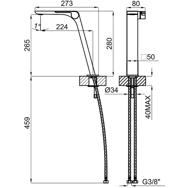 Noken Oxo Bateria Umywalkowa Wysoka Bez Korka Czarna 100272306