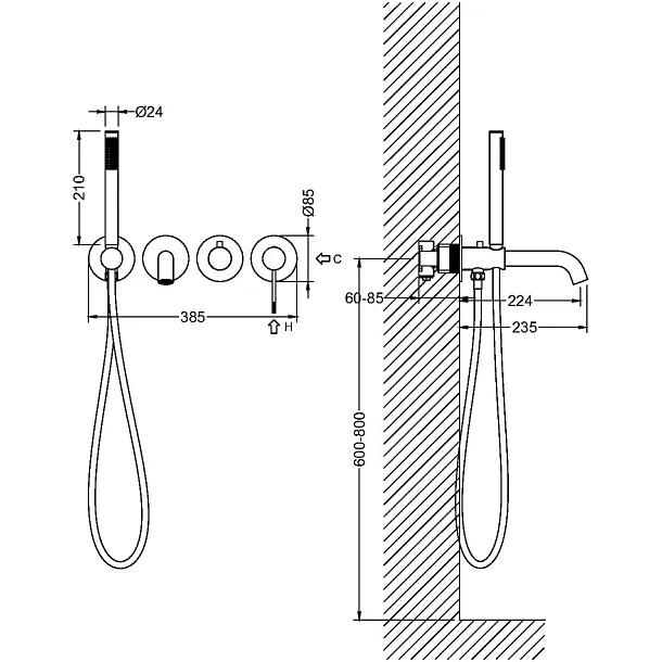 Mobi Northern Copper Brushed Bateria Wannowa 4-otworowa podtynkowa Miedź Szczotkowana NZW4238CB
