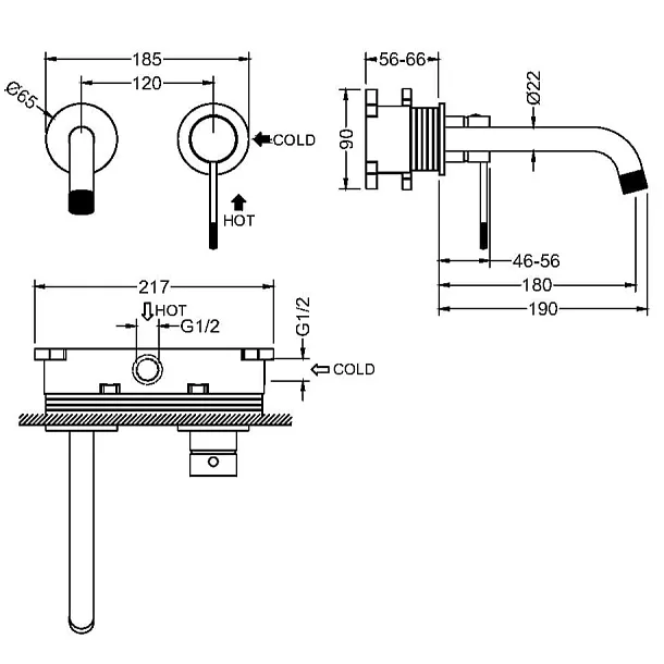 Mobi Northern Copper Brushed Bateria Umywalkowa Podtynkowa Mosiądz Szczotkowany NB4225CB