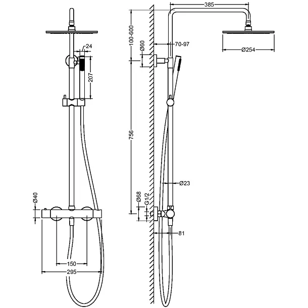 Mobi Northern Copper Brushed Zestaw Natryskowy Nadtynkowy Termostatyczny Mosiądz Szczotkowany NZPT4265CB