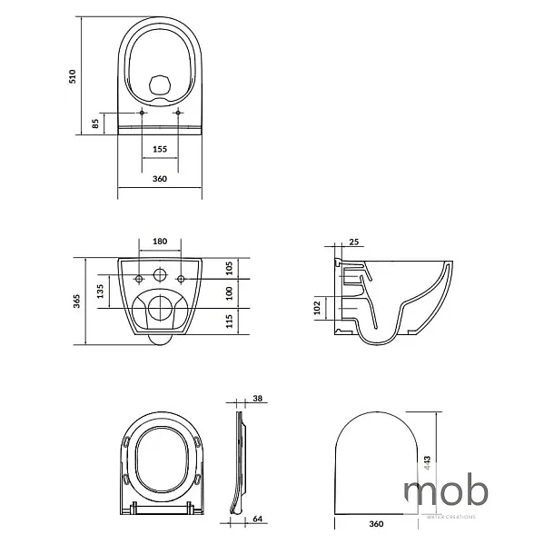 Mobi Parma Miska WC Podwieszana 52x36 rimless z deską wolnoopadającą MCM012