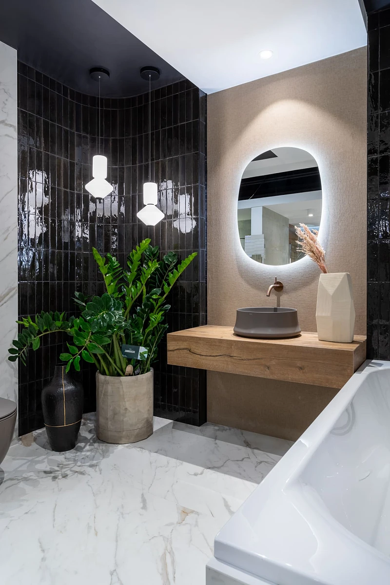łazienka nowoczesna.jpg Aranżacja łazienki w salonie Maxfliz Wrocław: Symfonia elegancji – mały format w łazience | Wyposażenie wnętrz MAXFLIZ