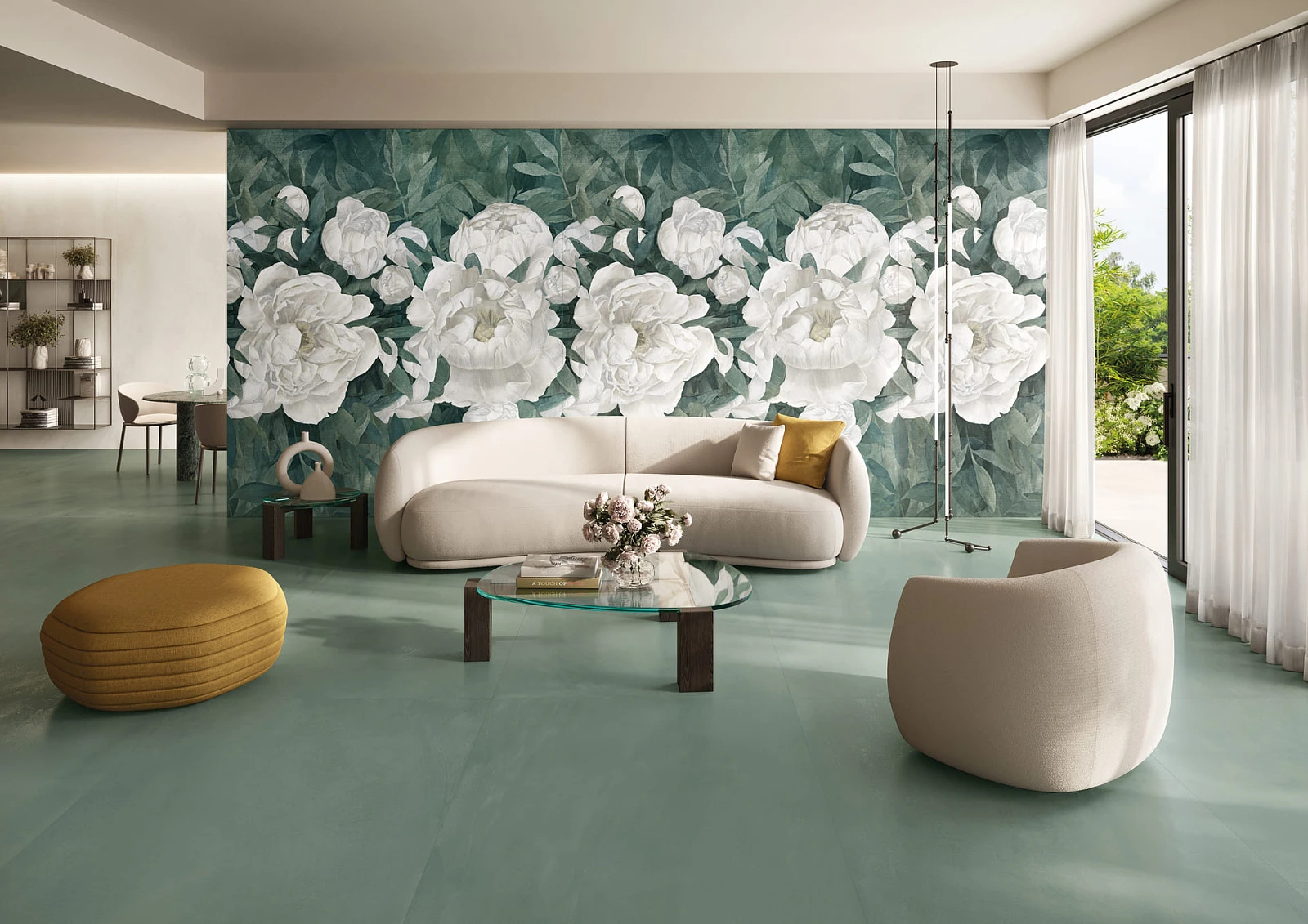 Pigmento Salvia-Crema 120x278 - Peonia 120x278 Amb Living.jpg Poczuj jakość w dobrej cenie | Wyposażenie wnętrz MAXFLIZ