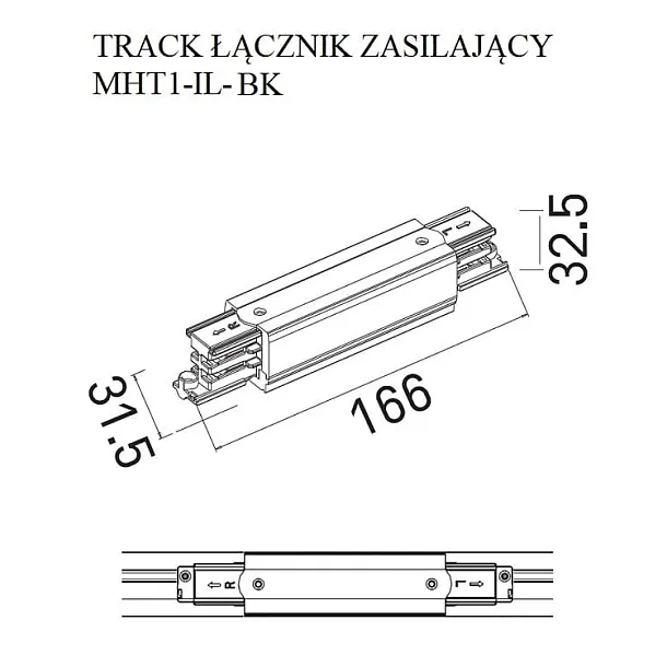 MAXLIGHT TRACK łącznik prosty zasilający 3-fazowy czarny MHT1-IL-BK