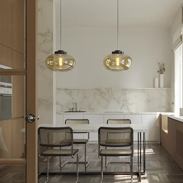 Lampa Wisząca Moonstone Amber Glass Black Marble od Maxlight