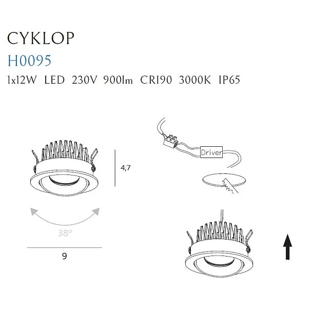 Oprawa Wpustowa Cyklop Czarna IP65 od Maxlight
