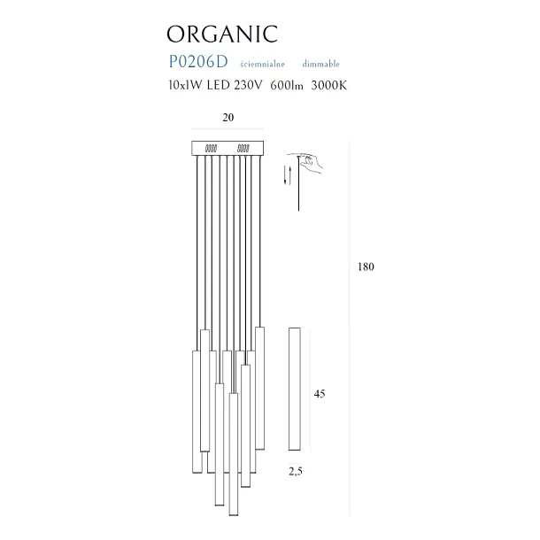 Lampa Wisząca Organic Chrom Średnia Ściemnialna od Maxlight