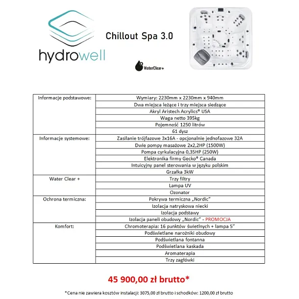 Hydrowell Chillout Spa 3.0 5-osobowy Basen z Hydromasażem