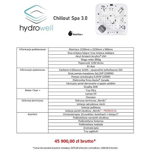 BASEN Z HYDROMASAŻEM 5-OSOBOWY  CHILLOUT SPA 3.0 HYDROWELL