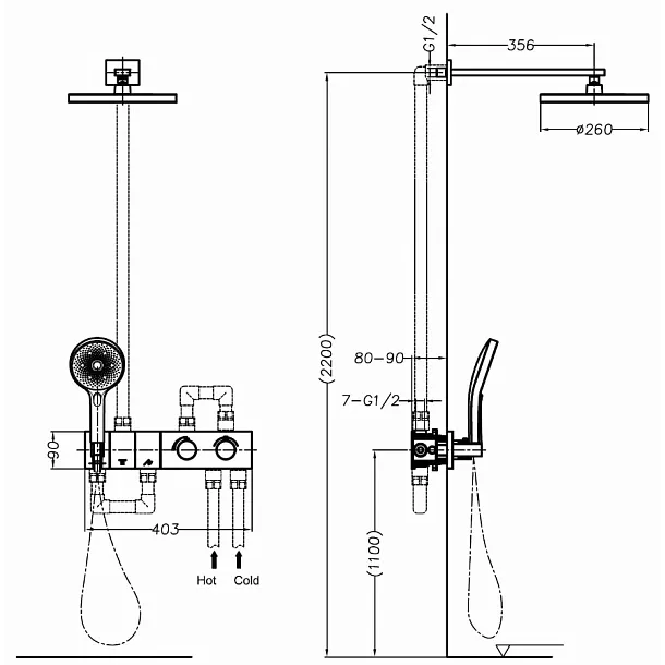 Mobi Northern Switch System Copper Brushed Natryskowy Zestaw Podtynkowy Mosiądz Szczotkowany GZP4260CB