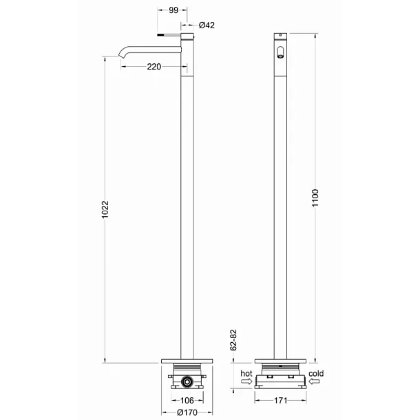 Mobi Northern Gold Brushed Bateria Umywalkowa Wolnostojąca Złoto Szczotkowane NB4228BG