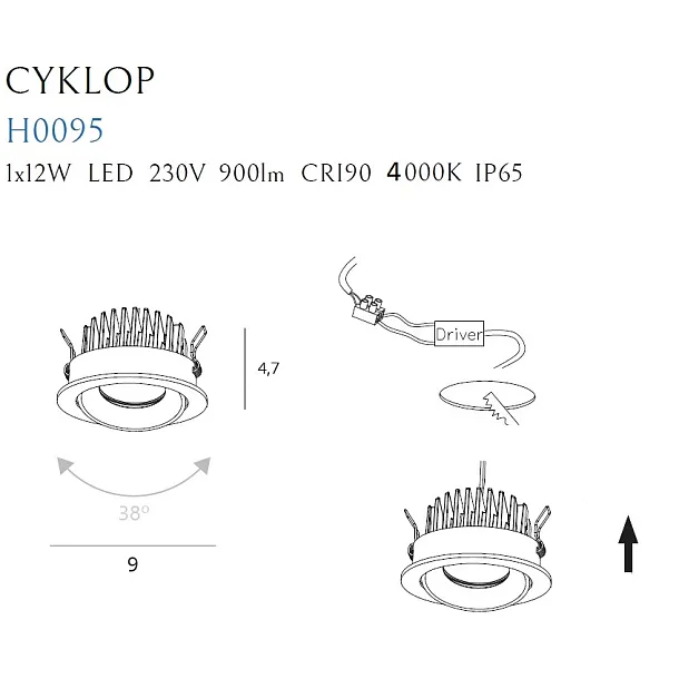 Oprawa Wpustowa Cyklop Czarna 4000K IP65 od Maxlight