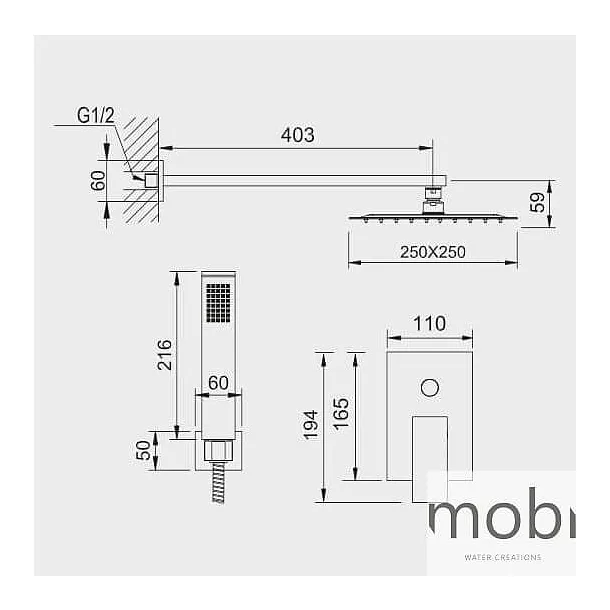 Mobi Runa Black zestaw prysznicowy podtynkowy czarny 10020064449BL