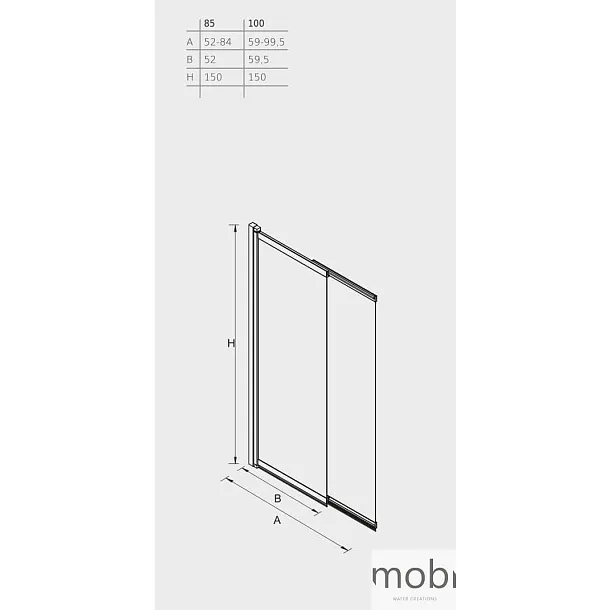 Parawan wannowy MOBI Slide Black 100x150, szkło czyste z powłoką