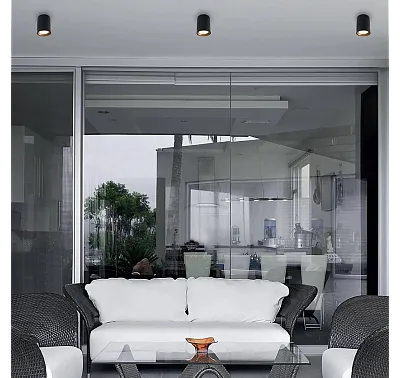 Lampa Sufitowa Tub Okrągła Czarna+Pierścień Ozdobny Złoty od Maxlight