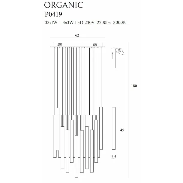 Lampa Wisząca Organic Black 33x1 Ściemnialna od Maxlight