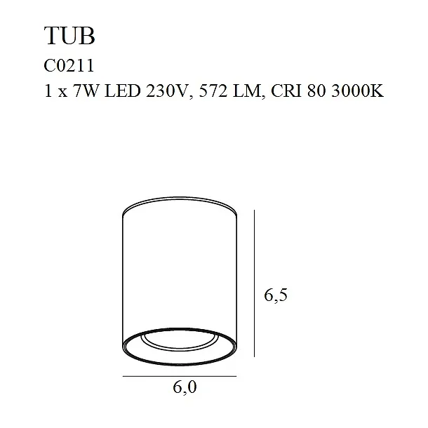 Lampa Sufitowa Tub Okrągła Czarna+Pierścień Ozdobny Złoty od Maxlight