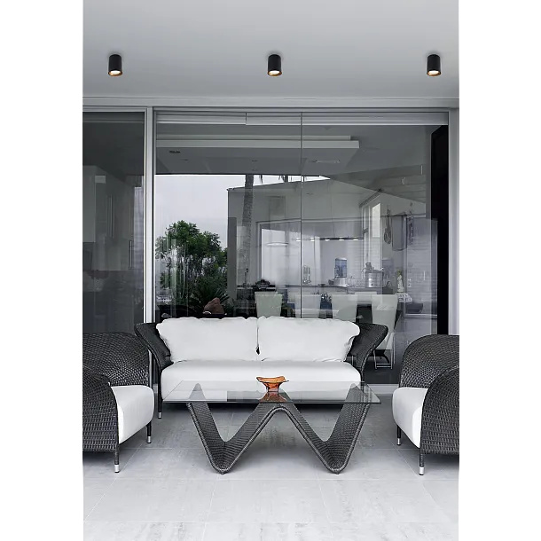 Lampa Sufitowa Tub Okrągła Czarna+Pierścień Ozdobny Złoty od Maxlight