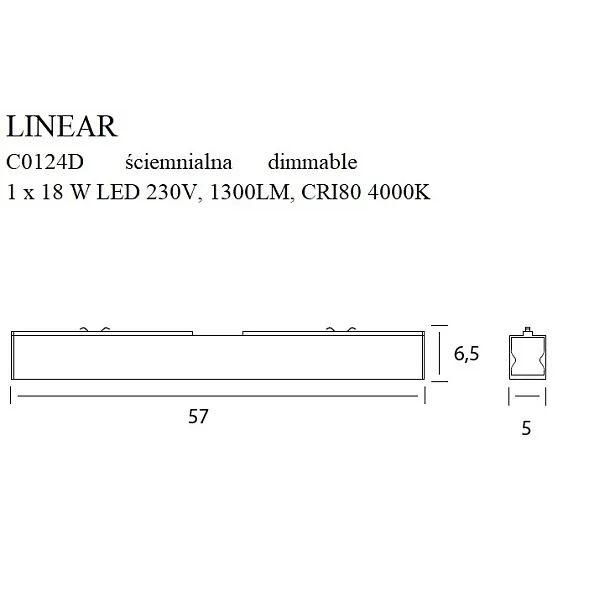 Lampa Sufitowa Linear Ściemnialna 18W 4000K Biała od Maxlight
