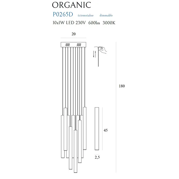 Lampa Wisząca Organic Gold 10x Ściemnialna Złota od Maxlight