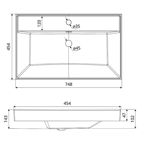 Umywalka Ceramiczna Wpuszczana w Blat Study Square 75,5x46,3v14,7 od Mobi