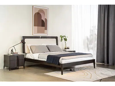 ŁÓŻKO Z KOLEKCJI NOTCH DĄB PALONY od MAXLIVING