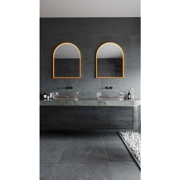 Lustro Mirror Półokrąg Podświetlane Złote 90x70cm od Maxlight