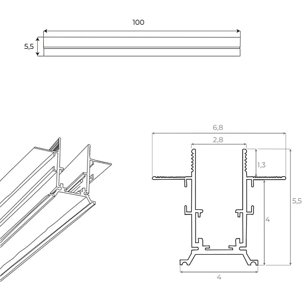 MAXLIGHT MT0023 SZYNA MAGNETYCZNA PODTYNKOWA, 1 METR, BIAŁA